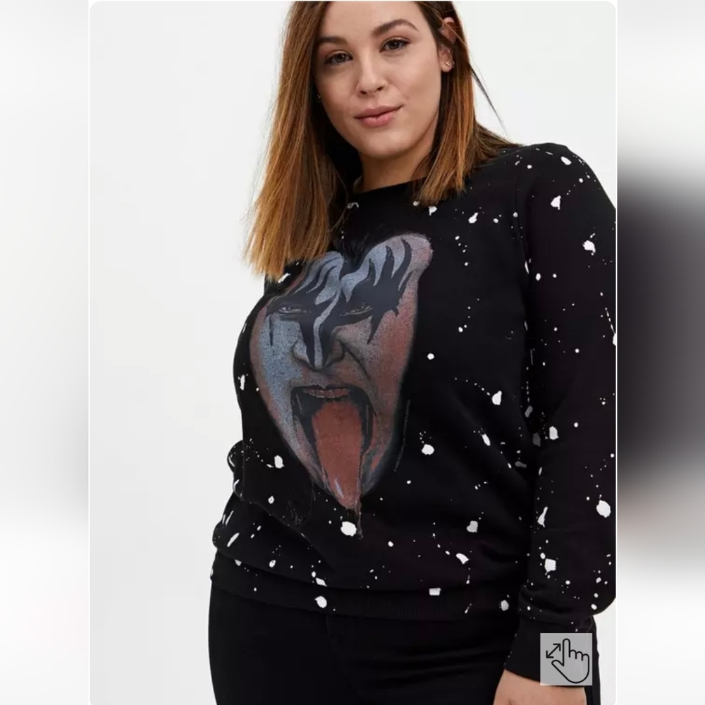 Torrid 6x KISS Black Splatter Fleece Sweatshirt